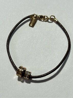 Vintage Coach Leather Cord Bracelet w/ Rhinestone Charms McBling Preppy Y2K